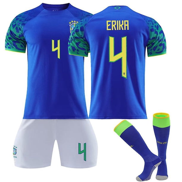 22-23 Copa Mundial Brasil Equipo Visitante Conjunto de camiseta de fútbol Conjunto de camiseta de fútbol para adultos para niños Traje de entrenamiento-22 23 ERIKA 4-Niños 18 (100-110 CM) BmatwkZeng Bmatwk Jersey