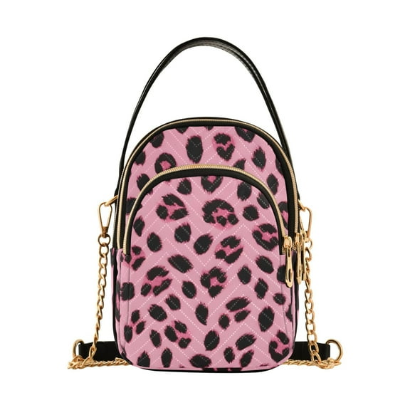 joogoo Women Pink Leopard Chain Crossbody Bags Shoulder Handbag Phone Purse