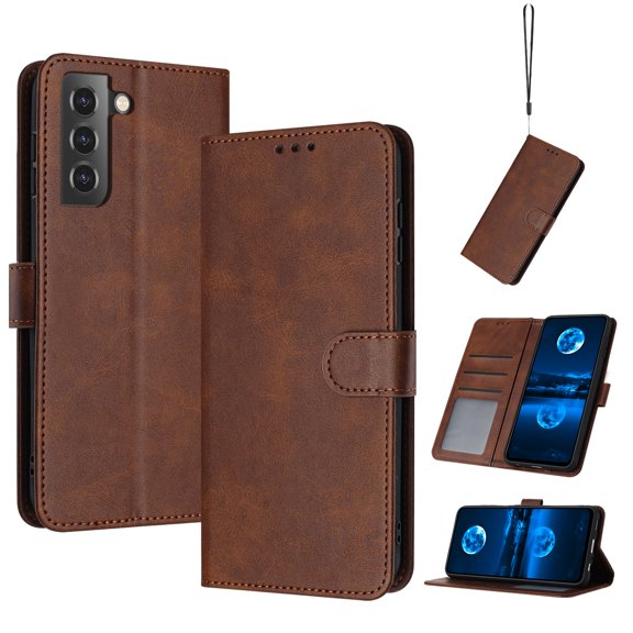 Wallet Case for Samsung Galaxy S21 FE, [RFID Blocking] Card Slots Holder Stand [Shockproof TPU Interior Case] PU Leather Magnetic Protective Flip Cover,Compatible With Samsung S21 FE,Brown