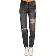 luvamia Womens High Rise Jeans Boyfriend Tapered Distressed Ripped Denim Pants, Size S-2XL