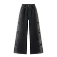 thumbnail image 2 of GiLiling Girls Aesthetic Baggy Cargo Jeans High Waist Wide Leg Elastic Waist Y2k Vintage Denim Pants Casual Bow Embroidery (Black, 7-8 Years), 2 of 8