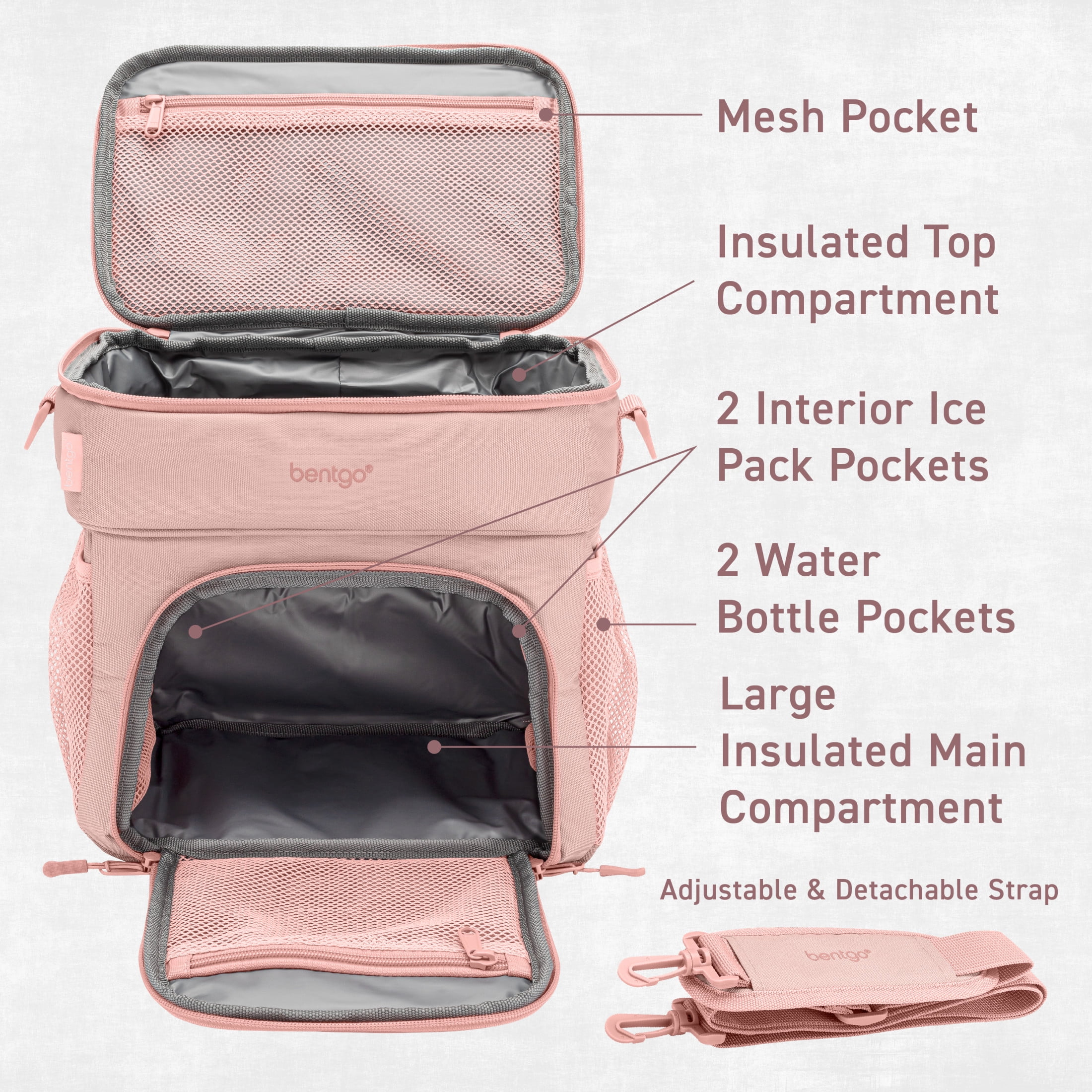 Bentgo Prep Deluxe Multimeal Bag - Premium Insulation with Water-Resistant Exterior & Interior, Holds 5 Meals, Keeps Meals Warm or Cool for up to 8 Hrs - Great for All Day Meal Prep (Blush)