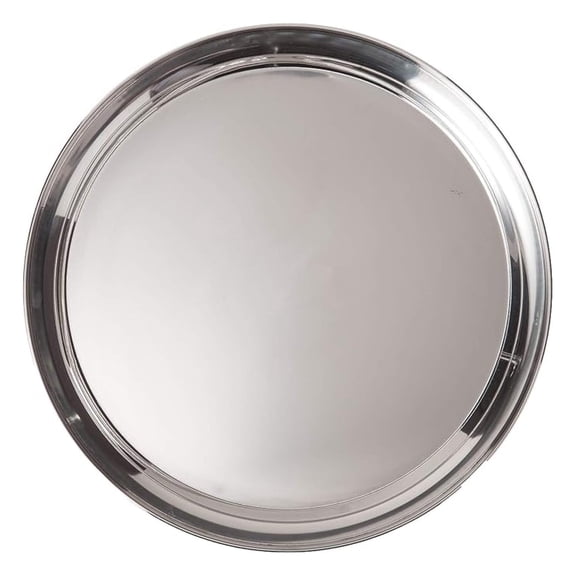16 Inch Round Serving Tray, Stainless Steel Platter - Silver Mirror Polish - Durable Metal Tray for Food, Drinks, Appetizers, Cakes & Desserts - Home & Party Use