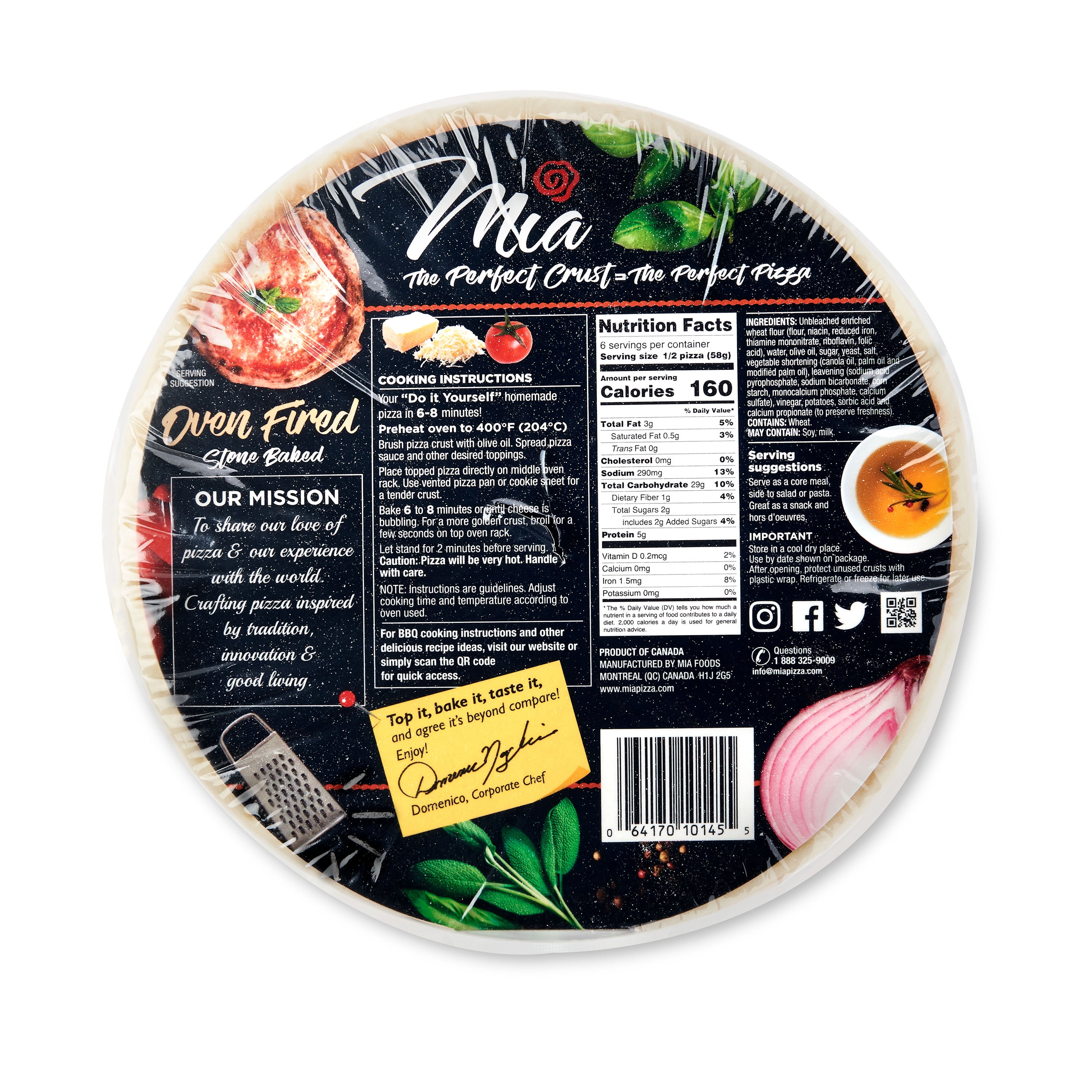 (6 pack) MIA brand 7" Oven-Fired, Stone-Baked, Original Pizza Crusts, 12.17 ounces, 3 Count