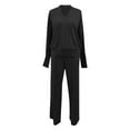thumbnail image 4 of Womens Two Piece Sets Casual Sweatsuit V Neck Long Sleeve Oversized Sweatshirt and Sweatpants Tracksuit Trendy Spring Outfits Set Black XXXXXL, 4 of 5
