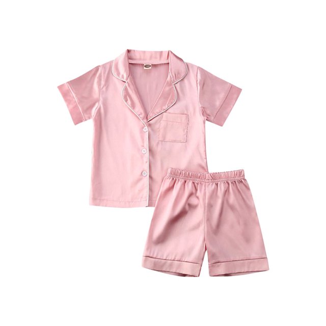 Toddler Baby Kids Satin Pajamas Set Long Sleeve Button-Down Sleepwear PJs for Girls