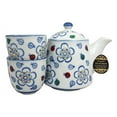 thumbnail image 3 of Colorful Ladybug & Flowers Pattern Glazed Ceramic 16oz Tea Pot & Cups Serves 2, 3 of 3