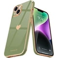 thumbnail image 1 of Funda para iPhone 14 Plus para mujer y niña, diseño de corazón de amor, chapado de lujo, suave y brillante, protección completa para la cámara, parachoques de silicona a prueba de golpes, color verde, 1 of 8