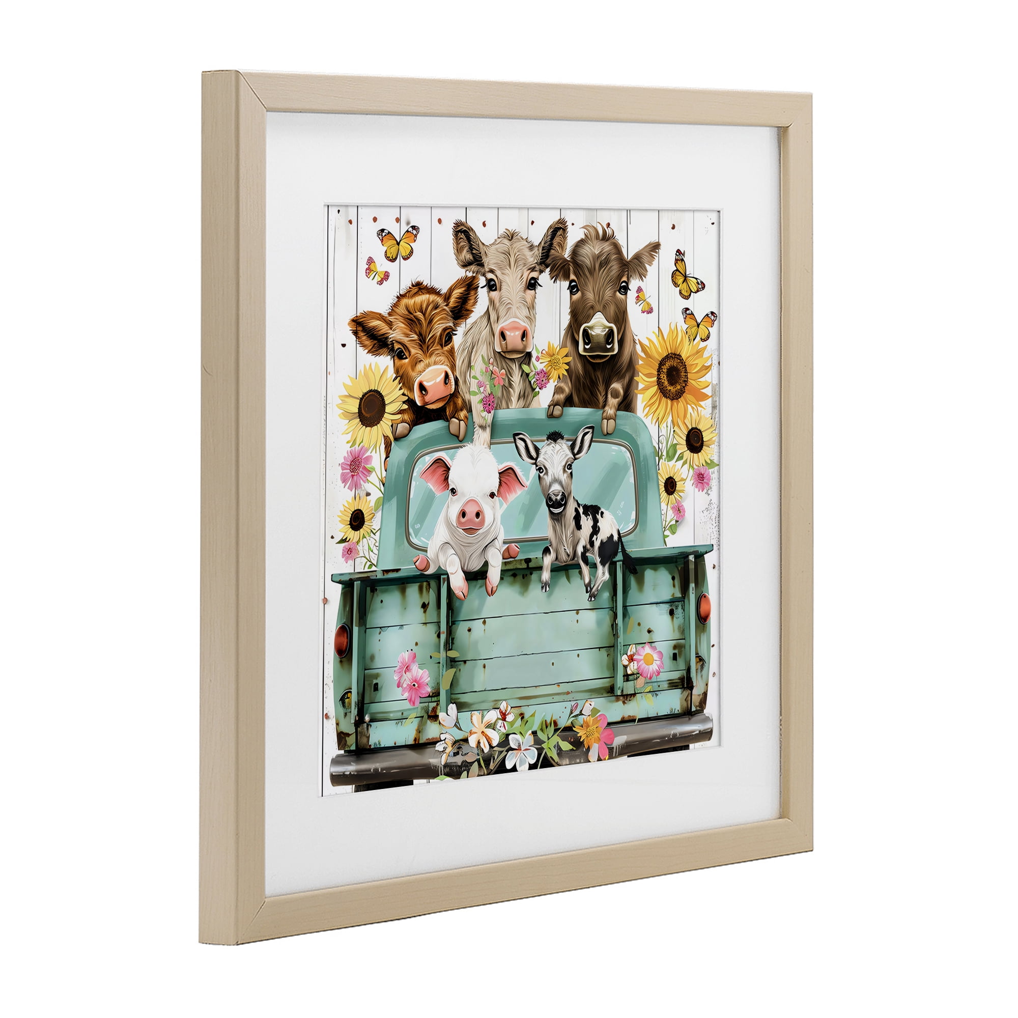 Stupell Industries Barnyard Friends in Vintage Truck Birch Framed Print Under Glass, design by Creative Studio