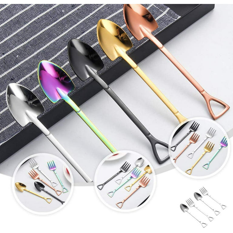8 Pieces Small Stainless Steel Fruit Fork, Teaspoon, Ice Cream Spoon,  Dessert Spoon, Shovel Shaped Mixing Spoon Cutlery Set