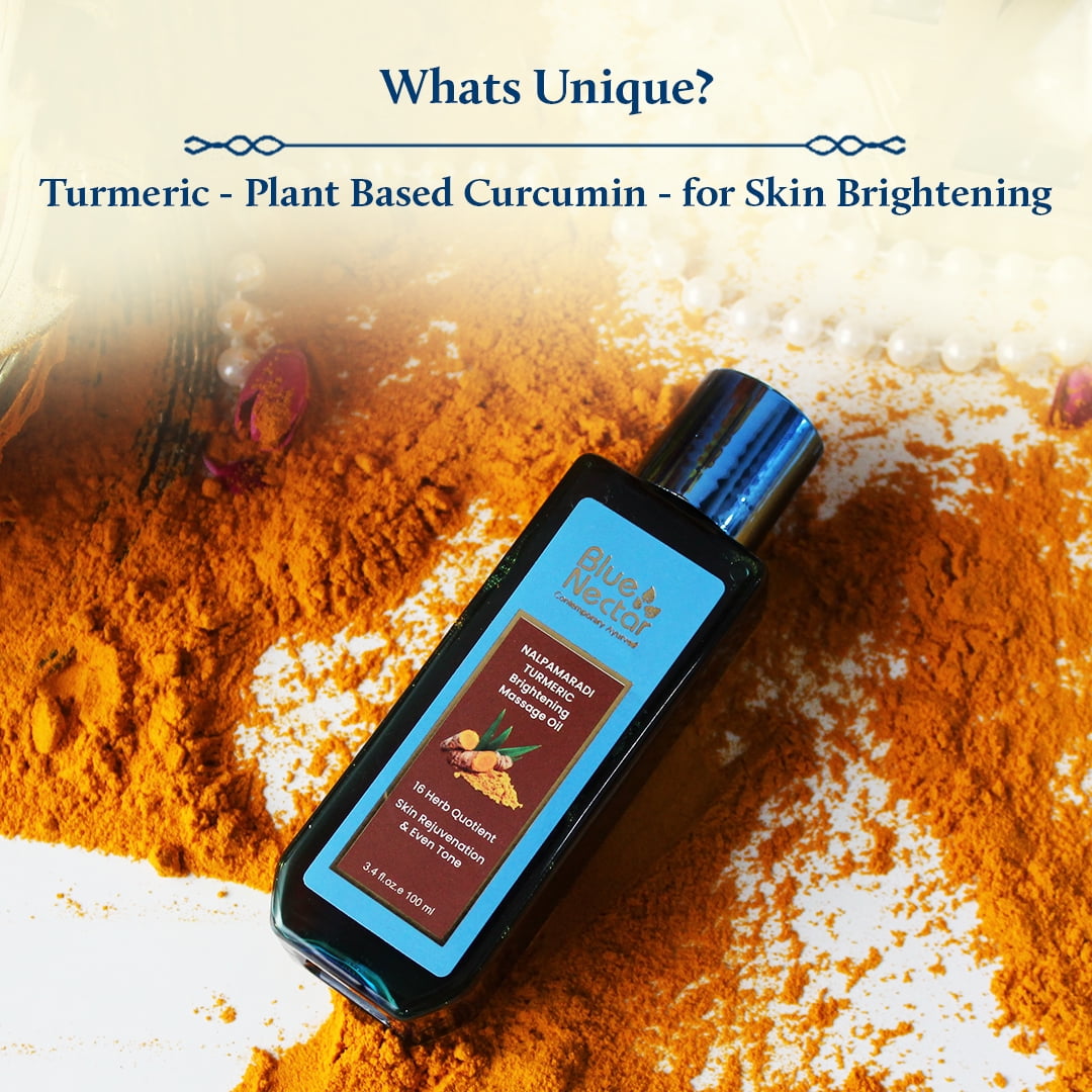 Blue Nectar Nalpamaradi Tailam Massage Oil for Skin Brightening Turmeric (6.76 fl oz)