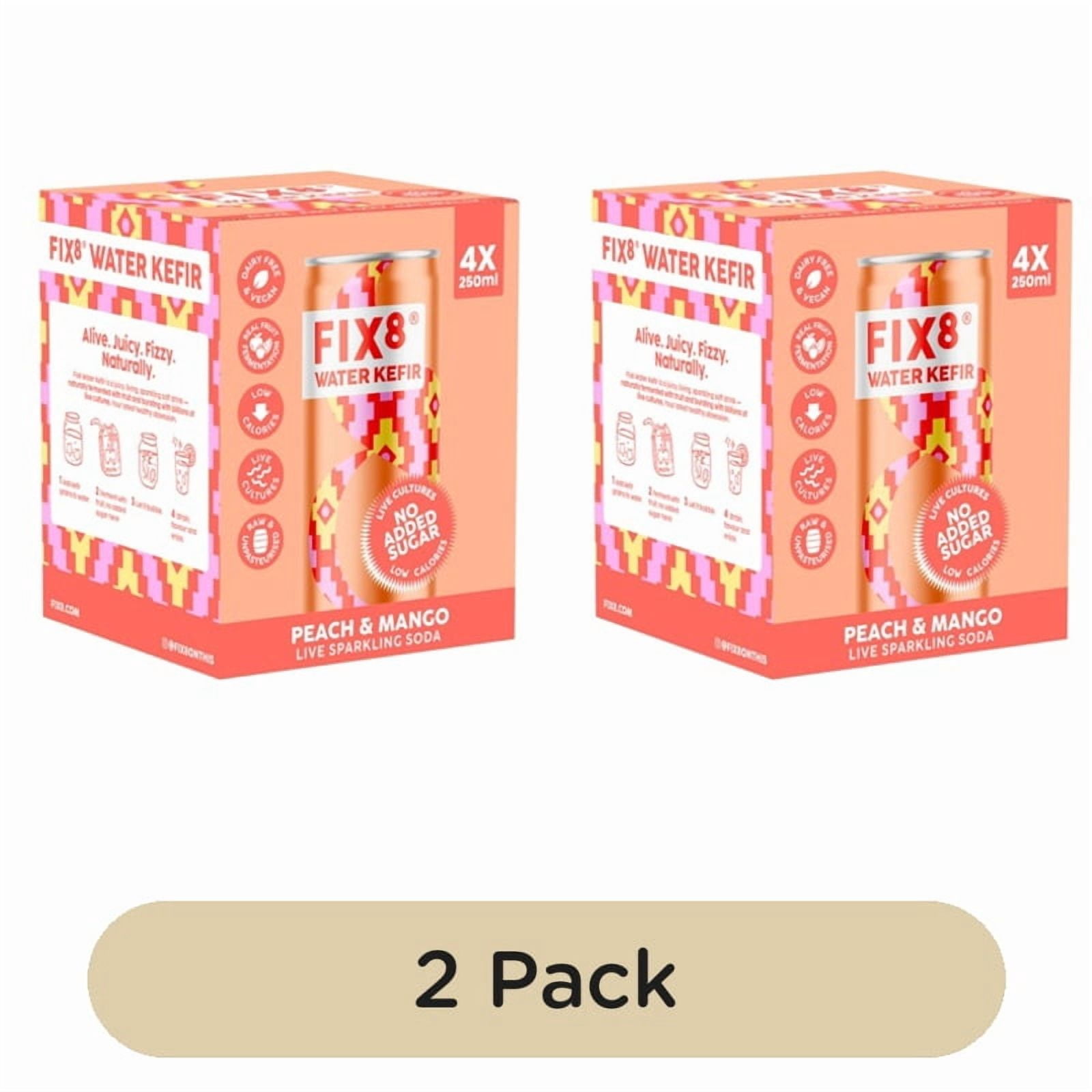 Fix8 Water Kefir Peach + Mango 4 x 250ml, British Import (Pack of 2)