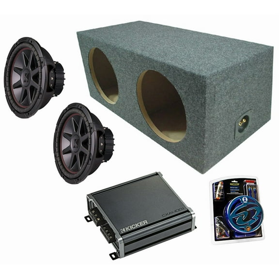 Kicker 43CVR124 12" 400W Sub, 46CXA8001 1600W Amp & RF212H Dual 12" Sub Box