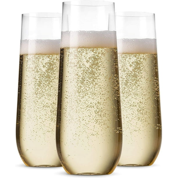 48 Pack Stemless Plastic Champagne Flutes Disposable 9 Oz Clear Plastic