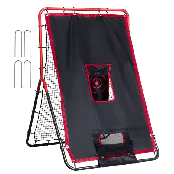 VEVOR Baseball And Softball Rebounder Net, 3.5 x 4.5 ft. 2-in.-1 Switch Hitter Pitch Trainer, PitchBack Baseball Pitching Return Trainer Nest, Bounce Back Net for Fielding/Throwing Practice