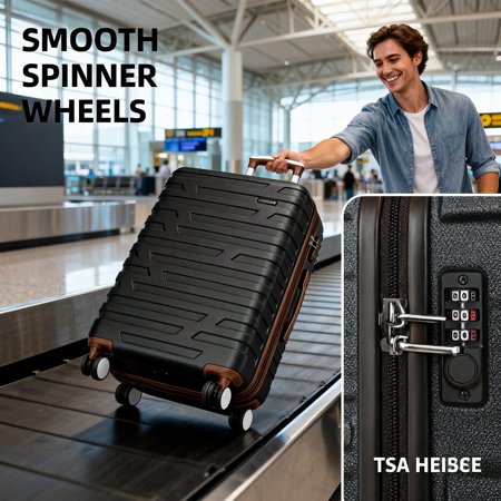 Travel Essential 6-Piece Hardside Luggage Set – Expandable Spinner Suitcases With TSA Lock & Dual Cosmetic Cases For Perfect Organization