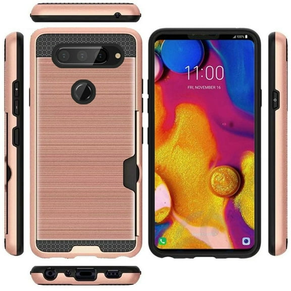 GSA Brushed Hybrid Case w/CC Holder for LG V40 ThinQ - Rose Gold