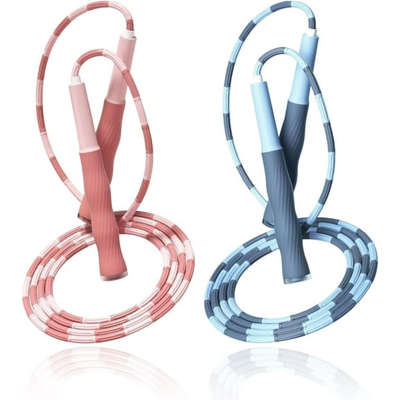 Adjustable Kids Jump Rope 2-Pack, Soft Beaded Skipping Rope for Children, Tangle-Free Segmented Jumping Rope with Anti-Slip Handles, Fitness Exercise Equipment for Beginners Boys Girls Women Men