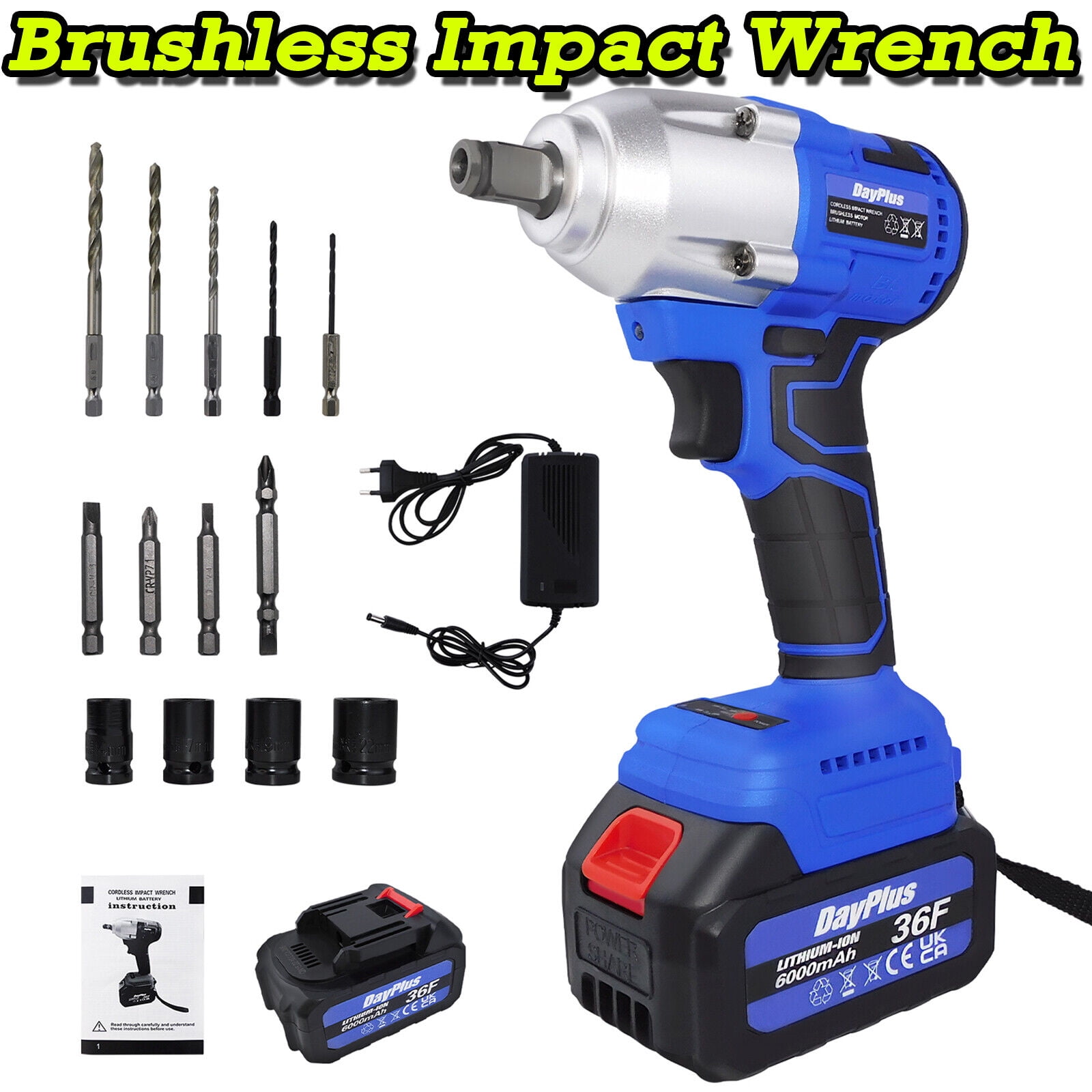 Bowoshen Brushless 420Nm Cordless Electric Impact Wrench Gun 1/2
