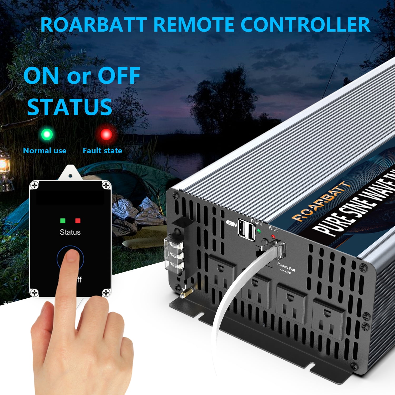 ROARBATT Power Inverter 4000W/8000W, DC 12V to AC 120V, Remote 