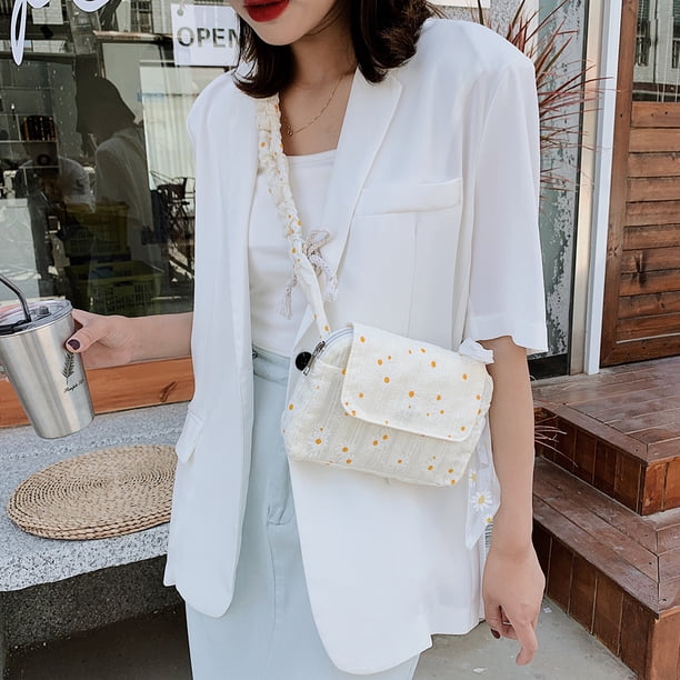 Bolso de hombro de lona para mujer bandolera con cinturón plisado Ehuebsd de margaritas y flores a la moda con solapa