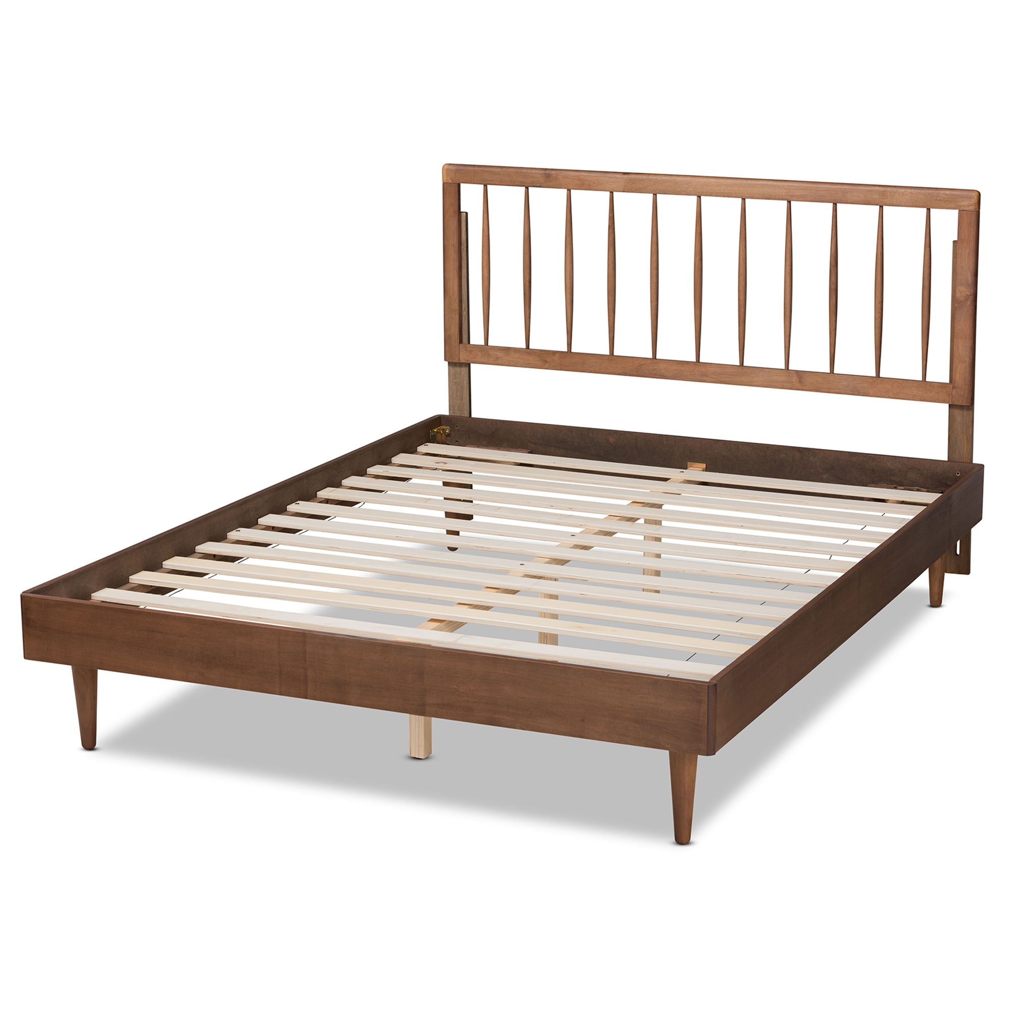 Baxton Studio Sora Mid-Century Wood Platform Bed, Queen, Ash Walnut