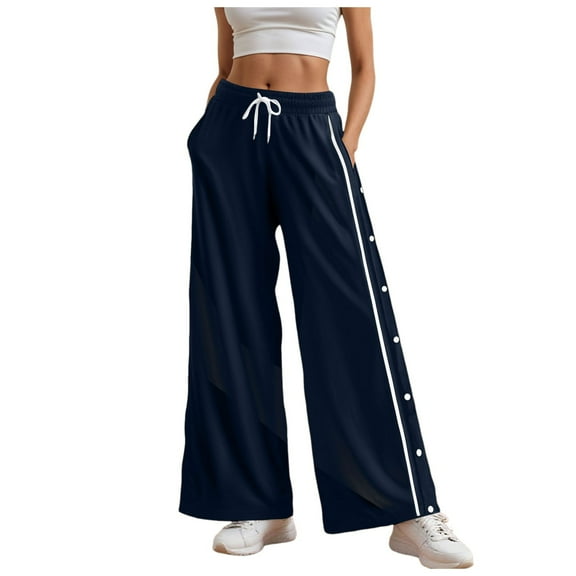 TTUHYWXI Women's Tear Away Pants Side Split Snap Open Bottom Sweatpants Leg Breakaway Trousers Joggers Athletic Workout Pants (Navy, L)