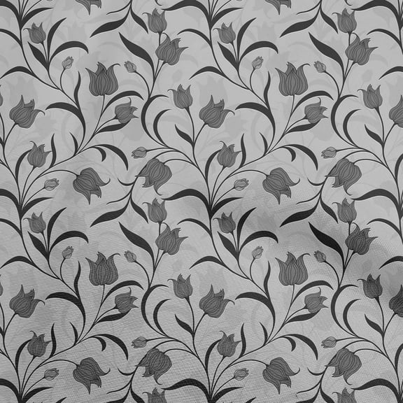 oneOone Polyester Spandex Gray Fabric Floral Retro Fabric For Sewing Printed Craft Fabric By The Yard 56 Inch Wide