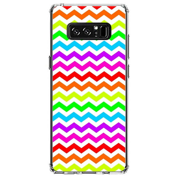 DistinctInk Clear Shockproof Hybrid Case for Samsung Galaxy Note 8 - TPU Bumper, Acrylic Back, Tempered Glass Screen Protector - Rainbow White Stripes Wave - Stripes Pattern