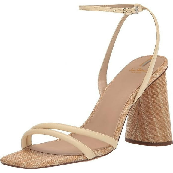 Sam Edelman Kia Bleached Wheat Open Toe Ankle Strap Block Heeled Wide Sandals (Bleached Wheat, 6)