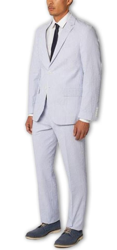Single Breasted Notch Lapel Seersucker 