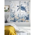thumbnail image 4 of Ocean Turtles Sheer Curtains 72 Inch Long 2 Panels, Blue Yellow Sea Star Shell Coral White Wood Grain Light Filtering Rod Pocket Curtains, Sheer Voile Drapes for Living Room Bedroom, 52"x72", 4 of 8