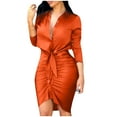 thumbnail image 1 of Leutsin Robe Professionnelle pour Femmes Col en V Manches Longues Chemise Bandage Unie, 1 of 1