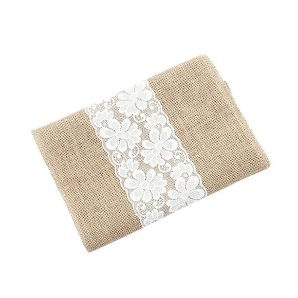 KAKOWELY Mantel de yute con encaje para boda, ideal como decoración para fiestas (30 x 180 cm)