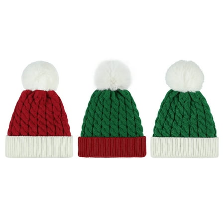 

American Trends Baby Beanie Double Pom Pom Hat Kid Toddler Beanies Knit Baby Girl Winter Hat Caps for Baby Boys Girls 3 Packs Christmas