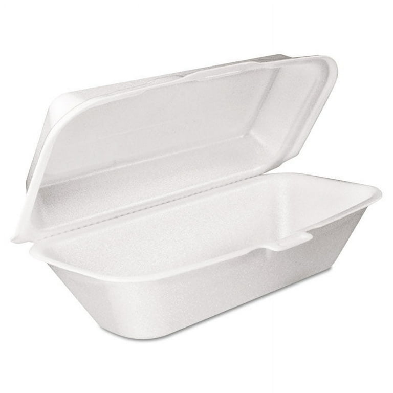 Foam Hinged Lid Container, Hoagie Container with Removable Lid, 5.3 x 9.8 x 3.3, White, 125/Bag, 4 Bags/Carton Foam Hinged Lid Container, Hoagie Container with Removable Lid, 5.3 x 9.8 x 3.3, White, 125/Bag, 4 Bags/Carton