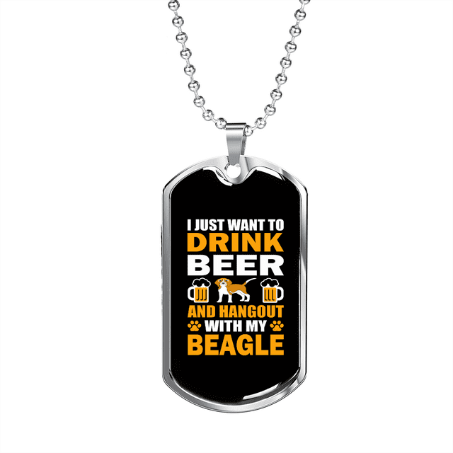 Bière et Beagle Collier en Acier Inoxydable Ou en or 18 Carats Chien Tag 24" Chaîne