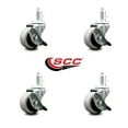 thumbnail image 2 of 2 Inch Polyurethane Wheel 3/8 Threaded Stem Caster Set with Brakes Set of 4 SCC, 2 of 2
