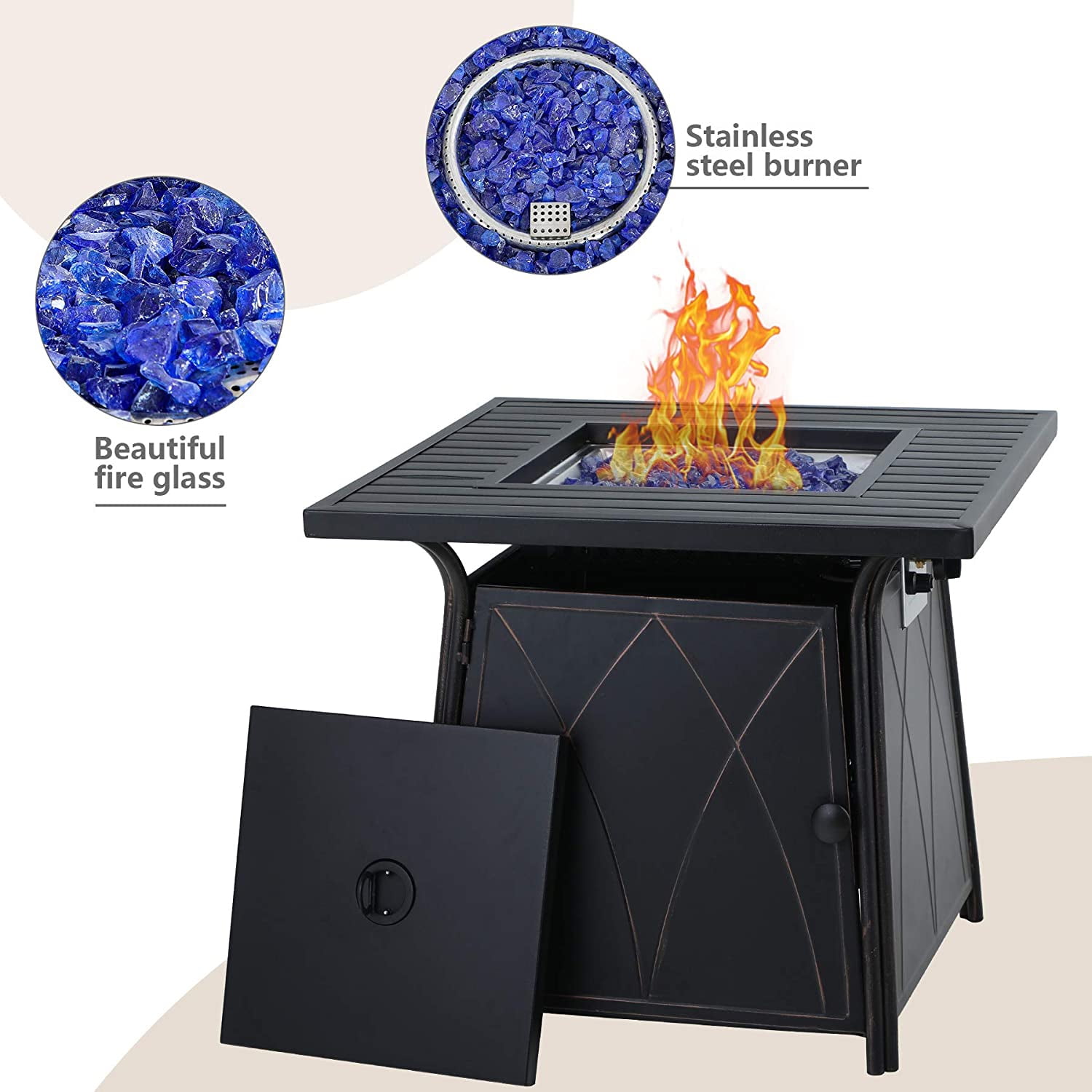 Sophia & William 5 Pcs Metal Patio Dining Set with Gas Fire Pit Table Outdoor Padded Textilene Furniture Set