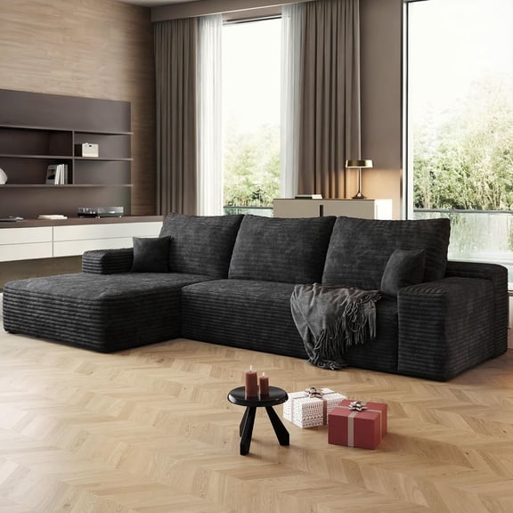 YWEN 108" Sectional Couches for Living Room Cloud Couch Sofa with L-Shape Upholstered Boneless Couchs Modern Modular Sectional Couch with Chaise (Black, 108" Left Facing Chaise 2Seaters)