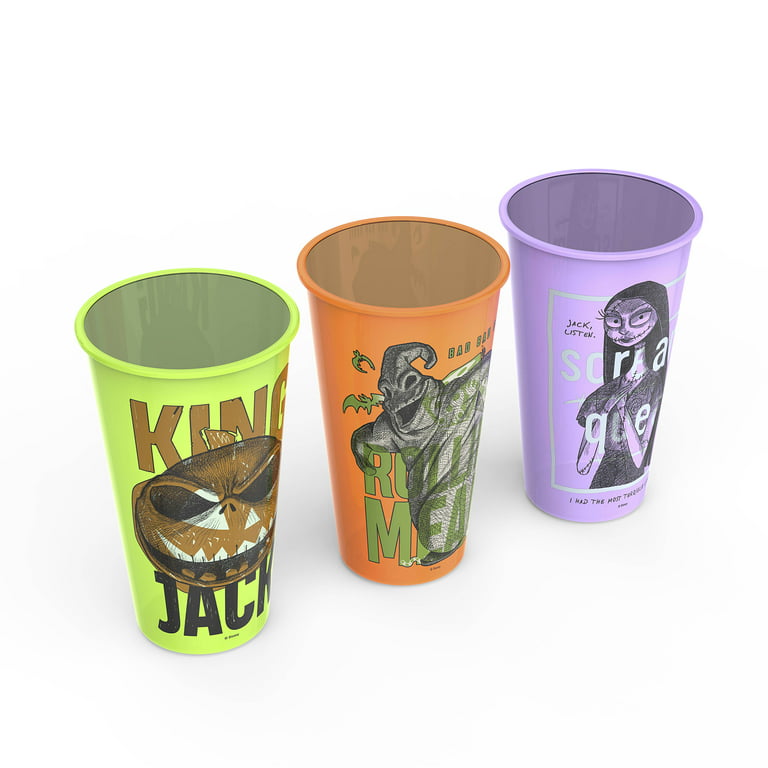 Zak Designs 4 pcs Tumbler Set 25 oz Glow in the Dark Plastic Halloween Cup,  Disney Villains 