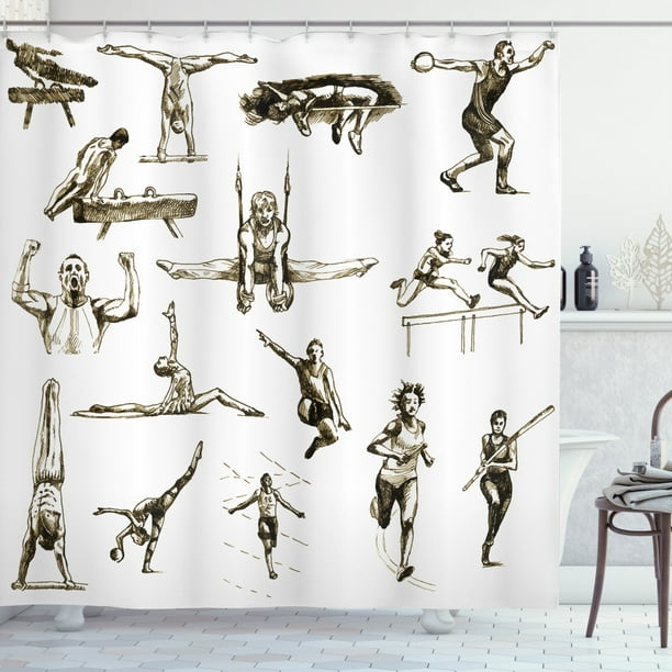 Olympics Decorations Shower Curtain, Illustration of Athletes Summer