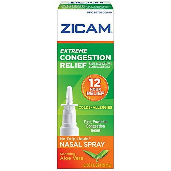 Zicam Extreme Congestion Relief No-Drip Liquid Nasal Spray with Soothing Aloe Vera, 0.5 Ounce (Pack of 2)