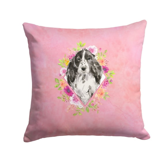 Carolines Treasures CK4244PW1414 Black Parti Cocker Spaniel Pink Flowers Fabric Decorative Pillow  14Hx14W multicolor