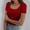 Red, variant on Womens Summer Short Sleeve Tops Square Neck Ribbed Slim Fitted Shirts Casual Tee Tshirt Boho Style Blouses White L