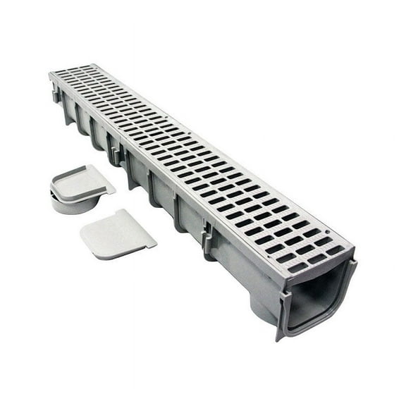 NDS Pro Series 39-1/2 in. Gray Rectangle Polyethylene Channel Grate and Drain Kit