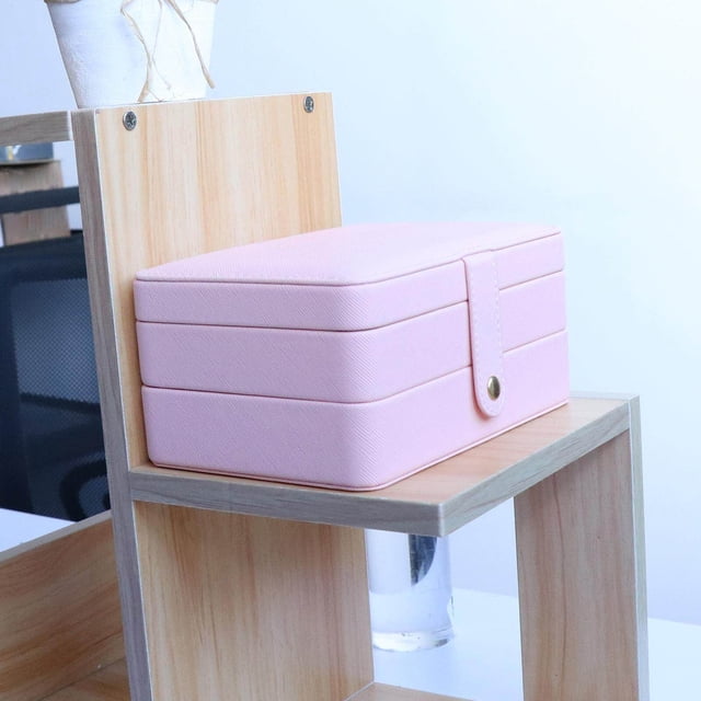 tredstone Jewelry Storage Box PU Leather Big Portable for Jewellery Care Rings Girls Pink
