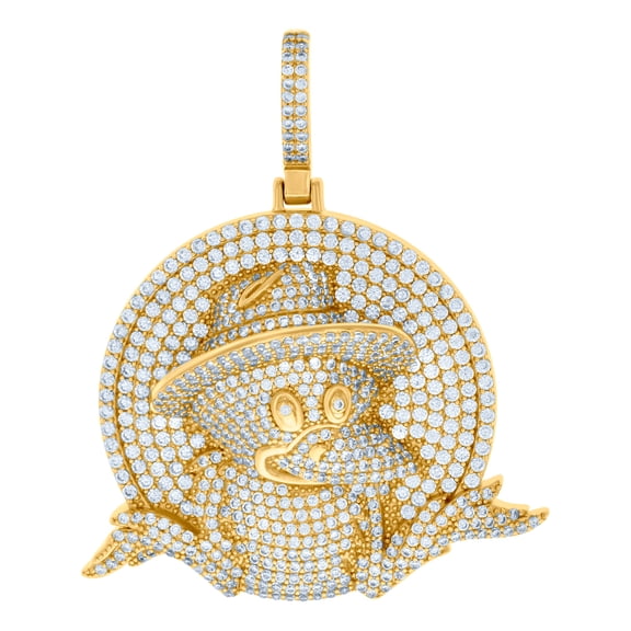 925 Sterling Silver Yellow-tone Mens Cubic Zirconia Fashion Charm Pendant 52.4x43mm Wide Necklace for Men