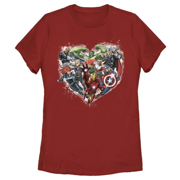 Women's Marvel Avengers Assemble Heart Collage Graphic Tee Red X Large