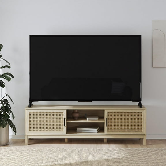 Mainstays Cane TV Stand for TVs up to 85", Spring Pine